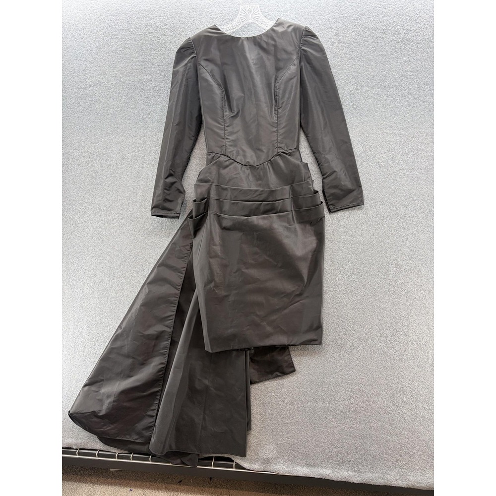 VTG 80s Victor Costa Dress 8 Black Taffetta Sculptural Bodycon Train Gown USA